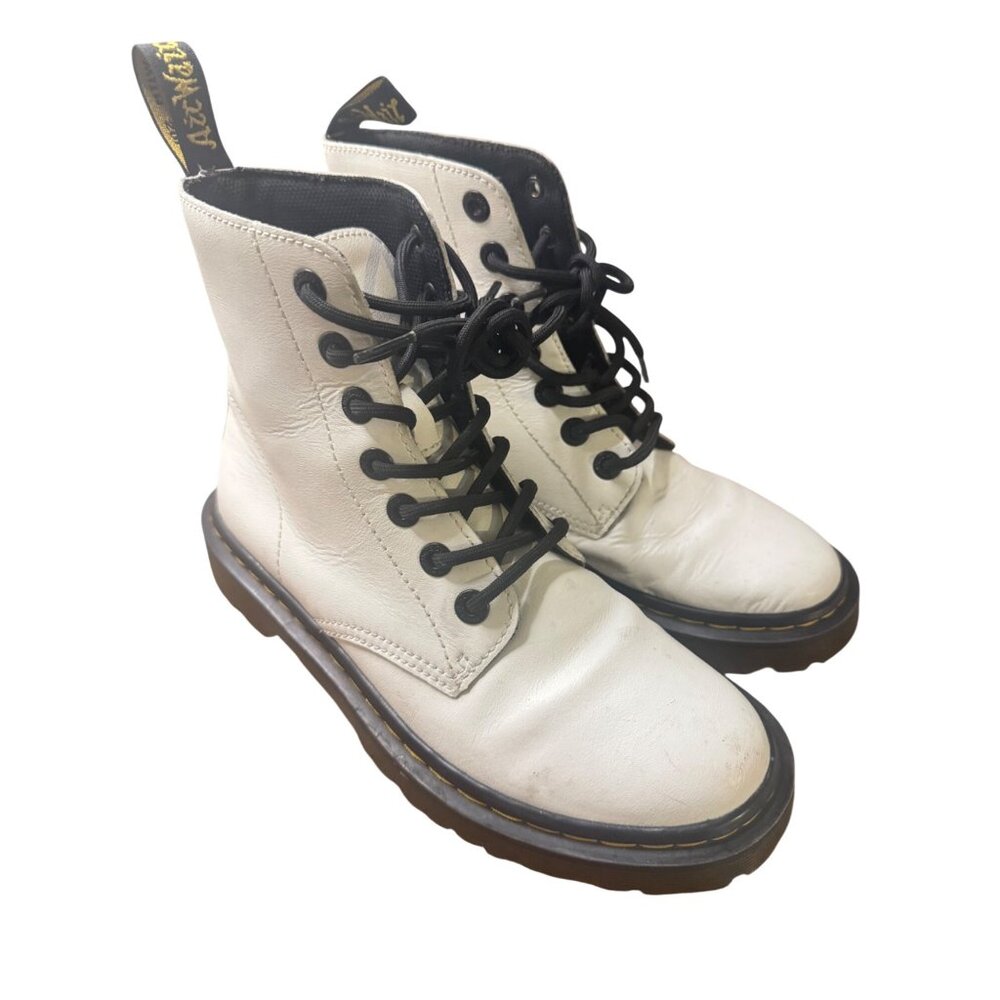 Dr. Martens Luana White Leather Lace-Up Ankle Boots With Black  Size  US 7/UK 5 - Picture 2 of 12